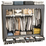 LEAIJIAFY Large Portable Armoire Wardrobe Closet with 4 Hanging Rods and Drawers,Gray Metal Storage Wardrobe Clothes Rack with Dust Cover for Hanging Clothes,67.7 in Width,Bedroom LEAIJIAFY