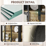 Vlsrka 71" Arched Curio Cabinet with Glass Doors, 4-Shelves Display Cabinet and 2 Drawers, Display Case with 3 Color Lights, Tall Bookcase, Kitchen Pantry, Black+Wood Vlsrka