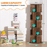 Besiost Rotating Bookshelf Tower, 5 Tier Spinning Bookcase, Revolving 360 Book Shelf Narrow Tall Bookcase, Vertical Turning Round Bookshelf Organizer, Corner Book Shelf for Small Space, Rustic Brown Besiost