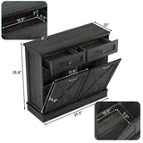 TOLEAD Double Tilt Out Trash Cabinet Free Standing 10 Gallon Wooden Dual Trash Can Cabinet with Barn Door for Farmhouse Kitchen,Living Room, Dining Room, Oak Grey TOLEAD