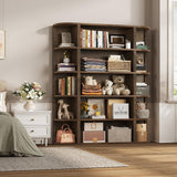 TVU 5-Tier Wood Book Shelf, 47" Wide Large Bookshelf and Bookcase, 62" Tall Bookshelf with Curved Side Shelves, Freestanding Wood Display Book Shelves for Living Room, Home Office, Walnut TVU