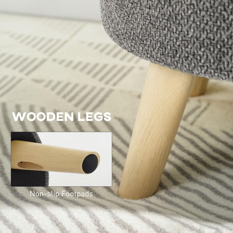 HOMCOM Round Storage Ottoman, Linen Fabric Foot Stool with Removable Top, Padded Seat, Small Foot Rest with Hidden Space and Wooden Legs for Living Room, Gray HOMCOM