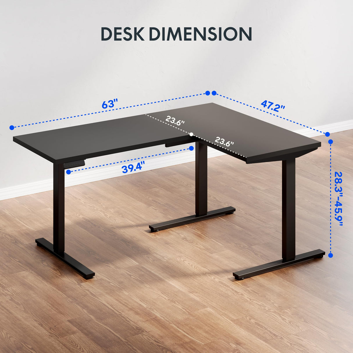 FLEXISPOT L Shaped Standing Desk, 63 x 47 Inch Electric Height Adjustable Corner Desk, Sit Stand Computer Workstation, Preset Controller, Home Office, Black Frame with Black Top FLEXISPOT