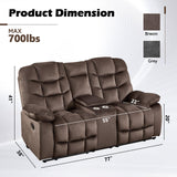 HAOMARKETS Manual Reclining Loveseat Sofa for Living Room, 77" Wide Overstuffed 2-Seater Recliner Couch with Cup Holders & Storage Console, Breathable Fabric, Brown HAOMARKETS