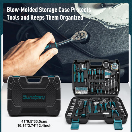 Sundpey Home Tool Kit 281-PCs - Portable Complete Basic Repair General Hand Tool Sets for Men Women - Full Tool Set with Socket Wrench Set & Screwdriver Set & Metric Hex Key & Pliers & Tool Box Case Sundpey