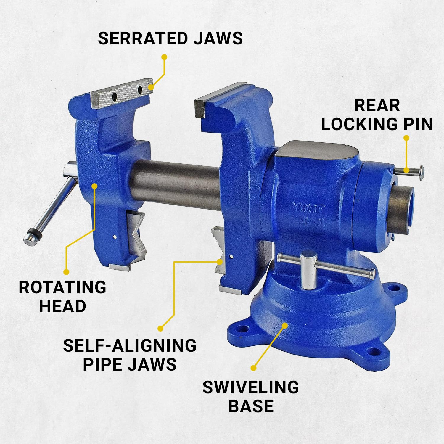 Yost Vises 750-DI Multi-Jaw Rotating Vise System | 2 in 1 Multipurpose Bench and Pipe Vise | Secure Grip with Swivel Base | Made with a Combination of Ductile Iron & Hardened Steel | Large, B - WoodArtSupply