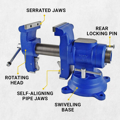 Yost Vises 750-DI Multi-Jaw Rotating Vise System | 2 in 1 Multipurpose Bench and Pipe Vise | Secure Grip with Swivel Base | Made with a Combination of Ductile Iron & Hardened Steel | Large, B - WoodArtSupply