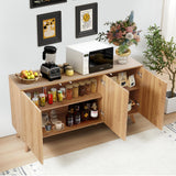 Fluted Sideboard Buffet Cabinet with Storage, Modern Storage Cabinet with 3 Doors, Wood Credenza Buffet Sideboards, Bar Cabinets Console Table for Kitchen Dining Living Room Entryway (Natural) XUZENEST