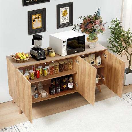 Fluted Sideboard Buffet Cabinet with Storage, Modern Storage Cabinet with 3 Doors, Wood Credenza Buffet Sideboards, Bar Cabinets Console Table for Kitchen Dining Living Room Entryway (Natural) XUZENEST