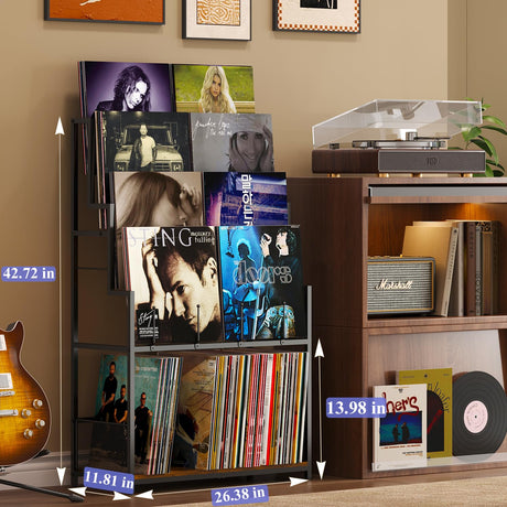 5-Tier Vinyl Record Storage Stand Holder with Record Display Shelf, Large Capacity Vinyl Organizer,250-320 Albums Storage Metal Record Rack for LP, CD, DVD, Magazine, Books Cottage Charm