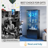 Lvifur 71” Glass Display Cabinet with Lights, Modern Curio Cabinet Display Cases for Collectibles, Locking Cabinet with Shelves & Drawers, Tall Bookcase with Human Body Sensor for Living Room (Black) Lvifur