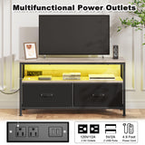 J-yaamiZz 39" Dresser TV Stand for TVs up to 50", Media Console with LED Lights, Charging Station & 2 Drawer Storage Chest, Gaming Entertainment Center with Storage for Bedroom, Living Room, Entryway J-yaamiZz