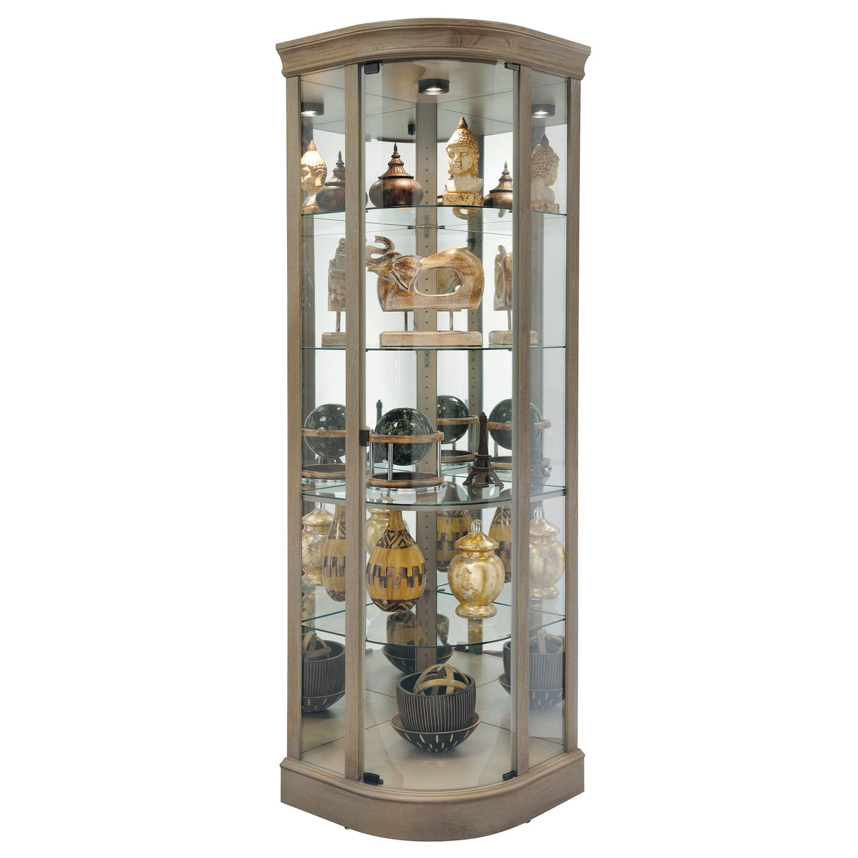 Howard Miller Marlowe Corner Curio Cabinet II - Durable Display Levelers, Metal Shelf Clips with Grey Finish Cabinets for Collectibles, Trophies, Home Decor, Living Room Or Dining Area Howard Miller