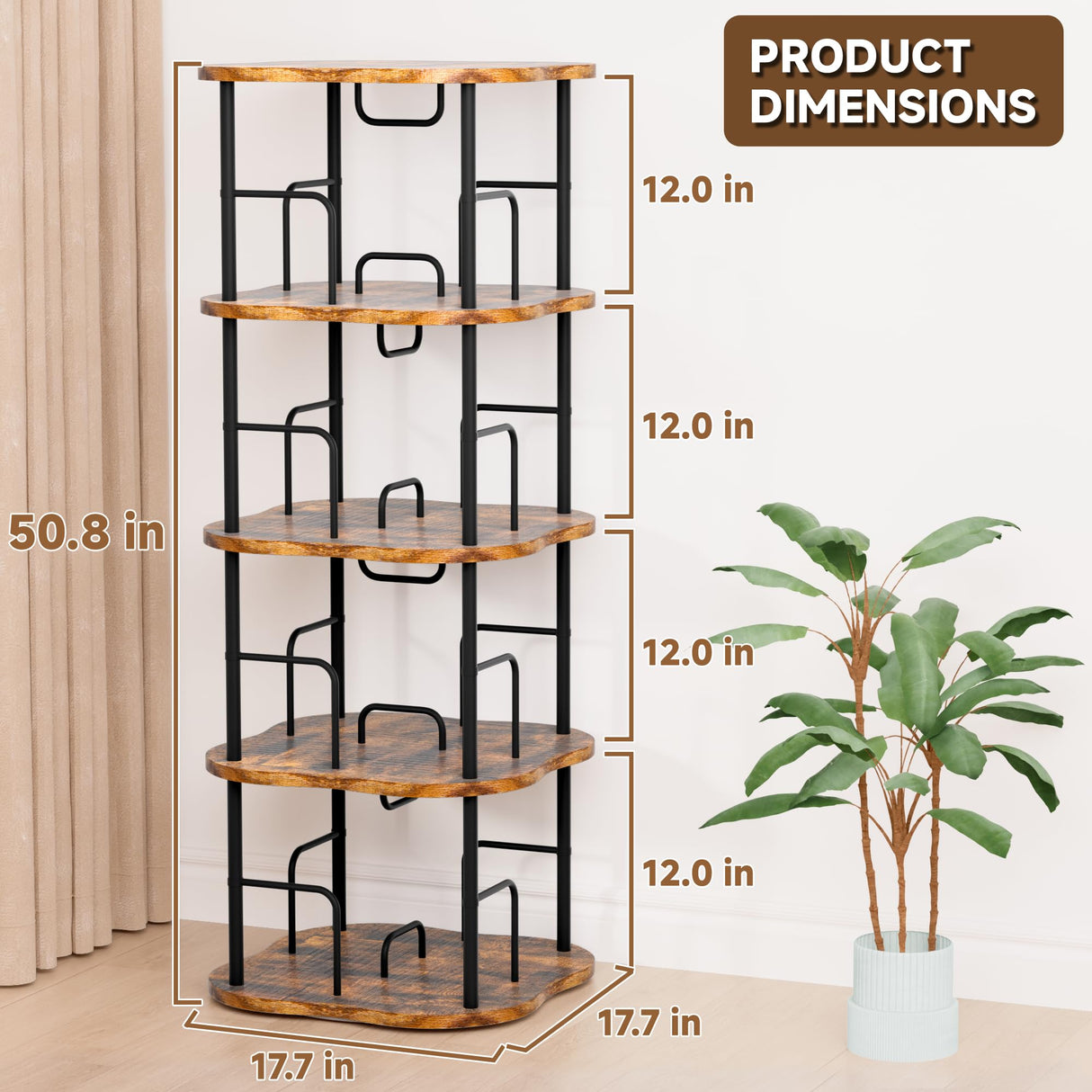 TEROL 4-Tier Rotating Book Shelf, 360° Display Spinning Bookshelf Tower, Book Organizer, Floor Standing Bookcases for Small Space, Corner Book Shelf for Bedroom, Living Room, Study Room (RUSTIC BROWN) TEROL