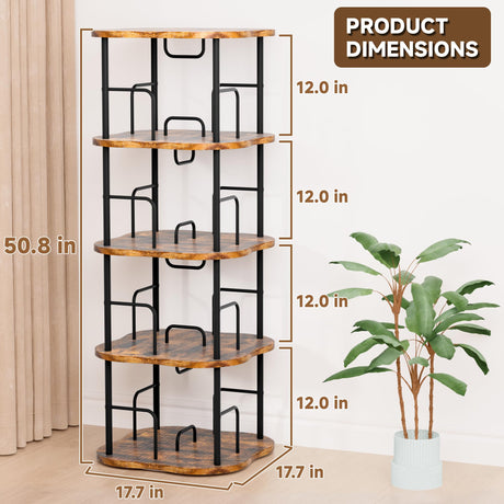 TEROL 4-Tier Rotating Book Shelf, 360° Display Spinning Bookshelf Tower, Book Organizer, Floor Standing Bookcases for Small Space, Corner Book Shelf for Bedroom, Living Room, Study Room (RUSTIC BROWN) TEROL
