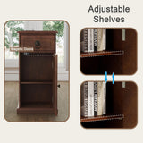 ChooChoo Farmhouse XXL End Table with Charging Station，Narrow Sofa Side Table with Adjustale Shelf, 3 Tier Rustic Night Stand for Small Place Living Room, Cherry Brown ChooChoo