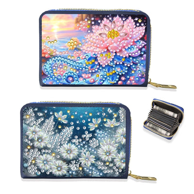 ARTopet 2Pcs Credit Card Holder Diamond Art Painting PU Wallet ID Card Case Zipper Anti-demagnetization Business Accordion Wallet Crafts Gift for Women Men Travel-02