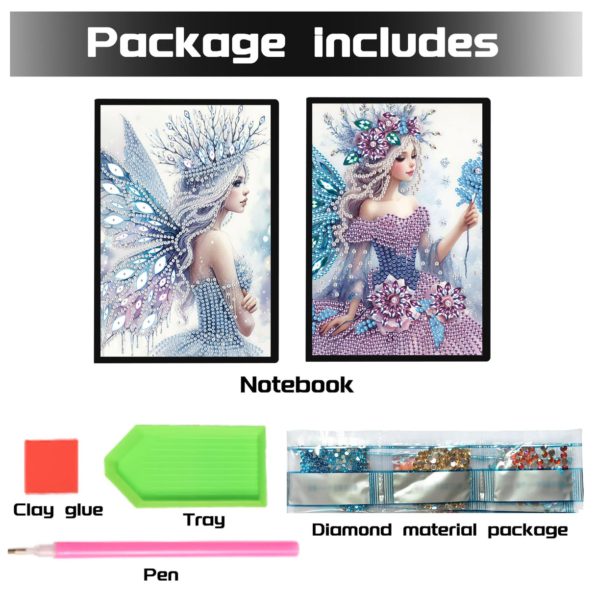 DCIDBEI 2 Pack Notebooks Diamond Painting Angel Blank 5D DIY Special Shaped Crystal Diary Book Elf 50 Sheets A5 Book Journal Fairy Paint by Numbers Kit Sketchbook Diamond Art Note Book DCIDBEI
