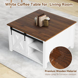 EDWINENE 31.5" Square Coffee Table, White Lift Top Coffee Table for Living Room, Morden Farmhouse Coffee Tables with Hidden Storage for Small Living Room, Bedroom EDWINENE