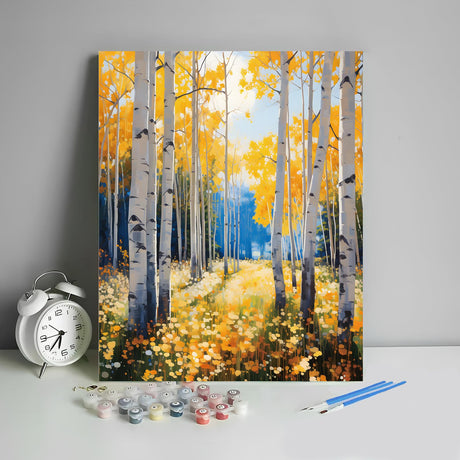 Adult Paint by Number Kits Birch Trees Paint by Numbers Forest Paint by Numbers Kit for Adults Birch Tree Color by Number DIY Paint-by-Number Kits on Canvas for Home Decor, 16 x20 Inch HULDFRDA