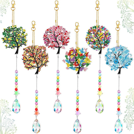 Burbell 6 Pcs Tree of Life Diamond Art Suncatchers Kits for Adults Double Sided Tree of Life Diamond Painting DIY Dream Catcher Kit Wall Decor Wind Chimes for Adults, 6 Styles Burbell