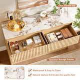 Ieejdn Fluted Dresser for Bedroom with 6 Drawers, 47.2" Modern Chest of Drawers with Faux Marble Top, Curved Profile Design,Dresser TV Stand, Wood Drawer Organizer for Living Room, Hallway, Oak1