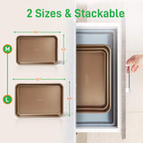 NutriChef 2-Piece Nonstick Baking Sheet Pans - Premium Carbon Steel Oven Bake Trays w/ Non-Stick Coating - Large & Medium Sized Cookie Sheets for Baking - Champagne Gold NutriChef