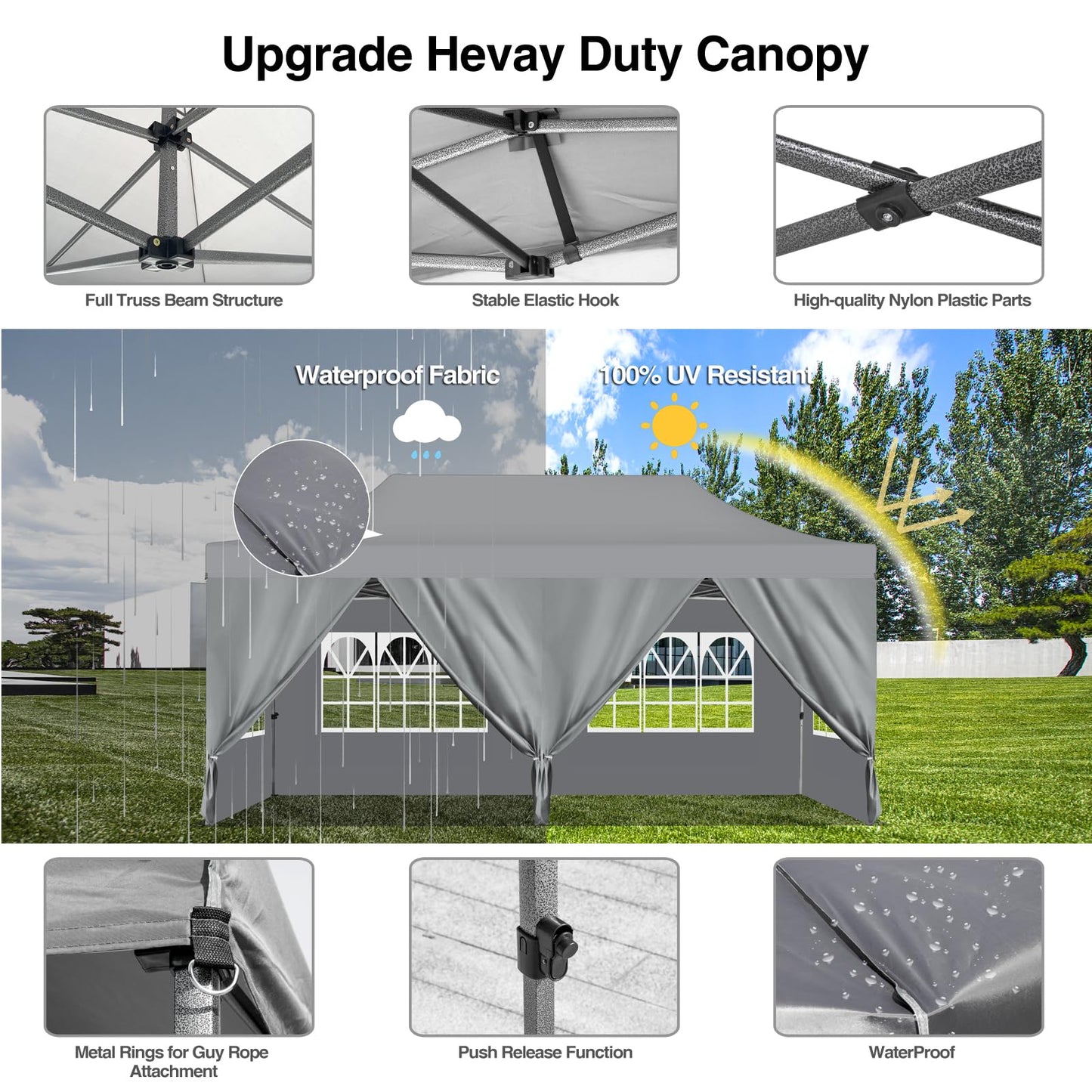 10x20 Heavy Duty Pop Up Canopy Tent with 6 Removable Sidewalls, Easy Setup Commercial Outdoor Canopy, Upgraded Waterproof Windproof Canopy for Parties with Roller Bag, Frame Thickened