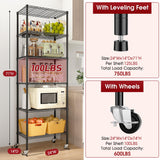 Homtura 6-Tier Rolling Storage Shelves, 14" D x 24" W x 71" H Adjustable Space-Saving Wire Rack Shelving, 750 lbs Capacity Heavy Duty Metal Shelving with Wheels for Garage, Closet, Kitchen Homtura