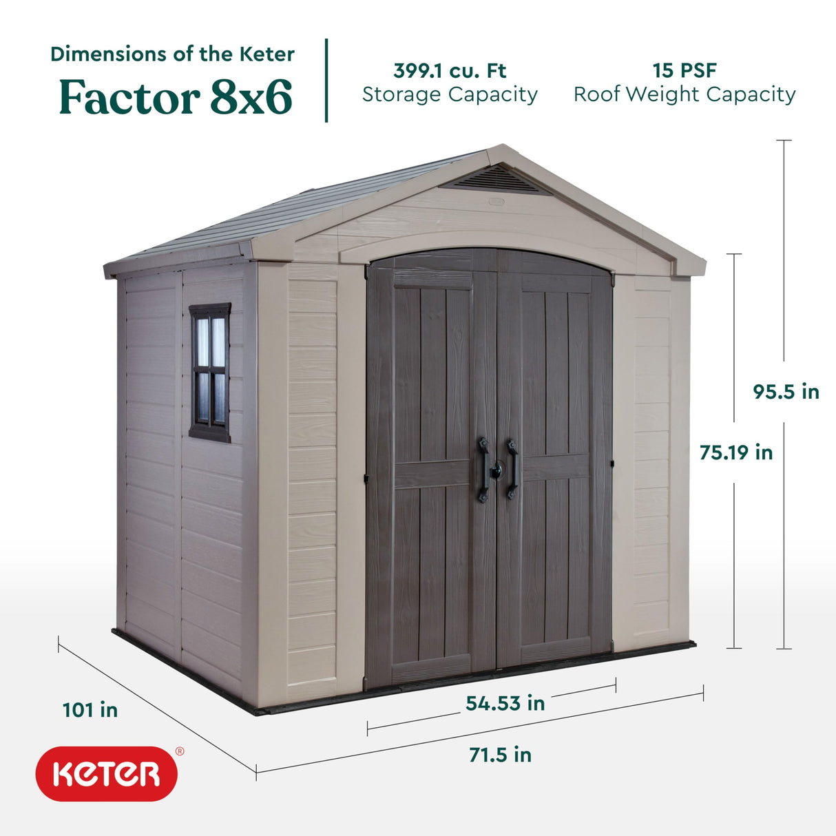 Keter Factor (8x6 ft) Large Resin Outdoor Storage Shed for Patio Furniture, Lawn Mower, Garden Accessories Yard Tools, and Pool Toys, Taupe Keter