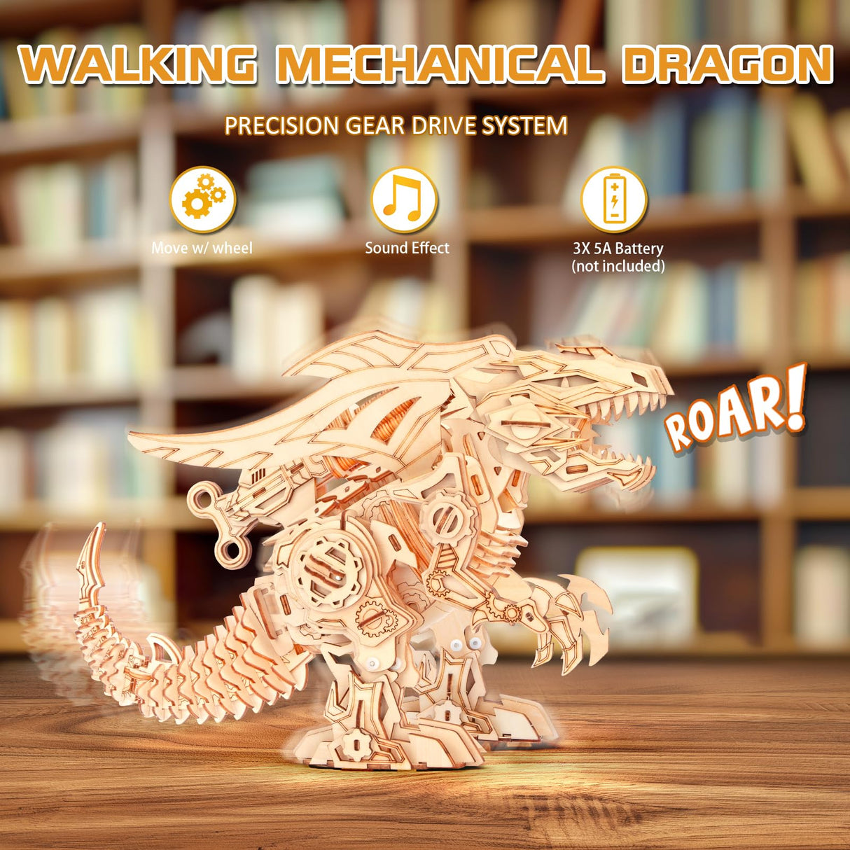 RMOKA 3D Wooden Puzzles for Adults, Building Sets Walking and Roaring Dragon Wooden Model Kit - DIY Mechanical Dragon Puzzle Toys for Boys Kids Ages 8-12-14, Gifts for Teen Men with Lifelike Walk RMOKA