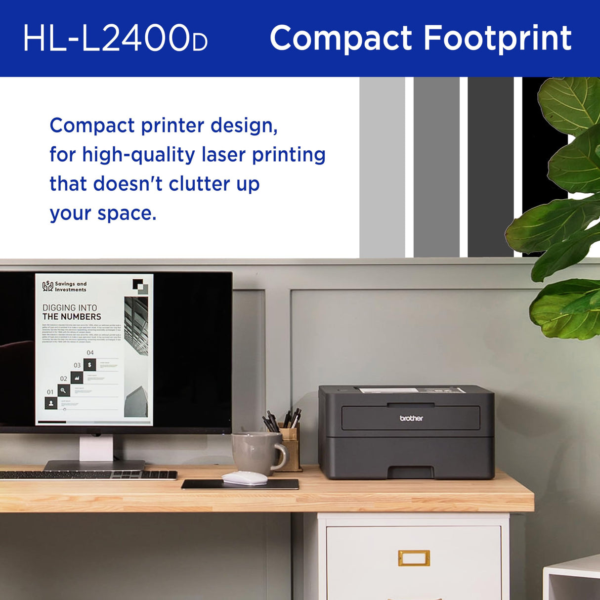 Brother HL-L2400D Compact Monochrome Laser Printer with Duplex Printing, USB Required (Cable not Included), Black & White Output Brother