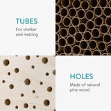 Navaris Bee House for Garden - 10.2" x 15.8" Bee Hotel for The Garden - Nesting Tubes Box with Holes for Carpenter Bees, Pollinating Bees, Mason Bees Navaris