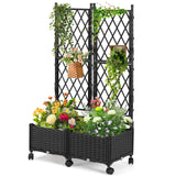FOLLOOK Planter Box with Trellis, 4ft Tall Self-Watering Plastic Raised Garden Beds and Lattice Trellis with Lockable Wheels & Drain Plug for Outdoor Patio Backyard Balcony, Black, 2 Pcs FOLLOOK