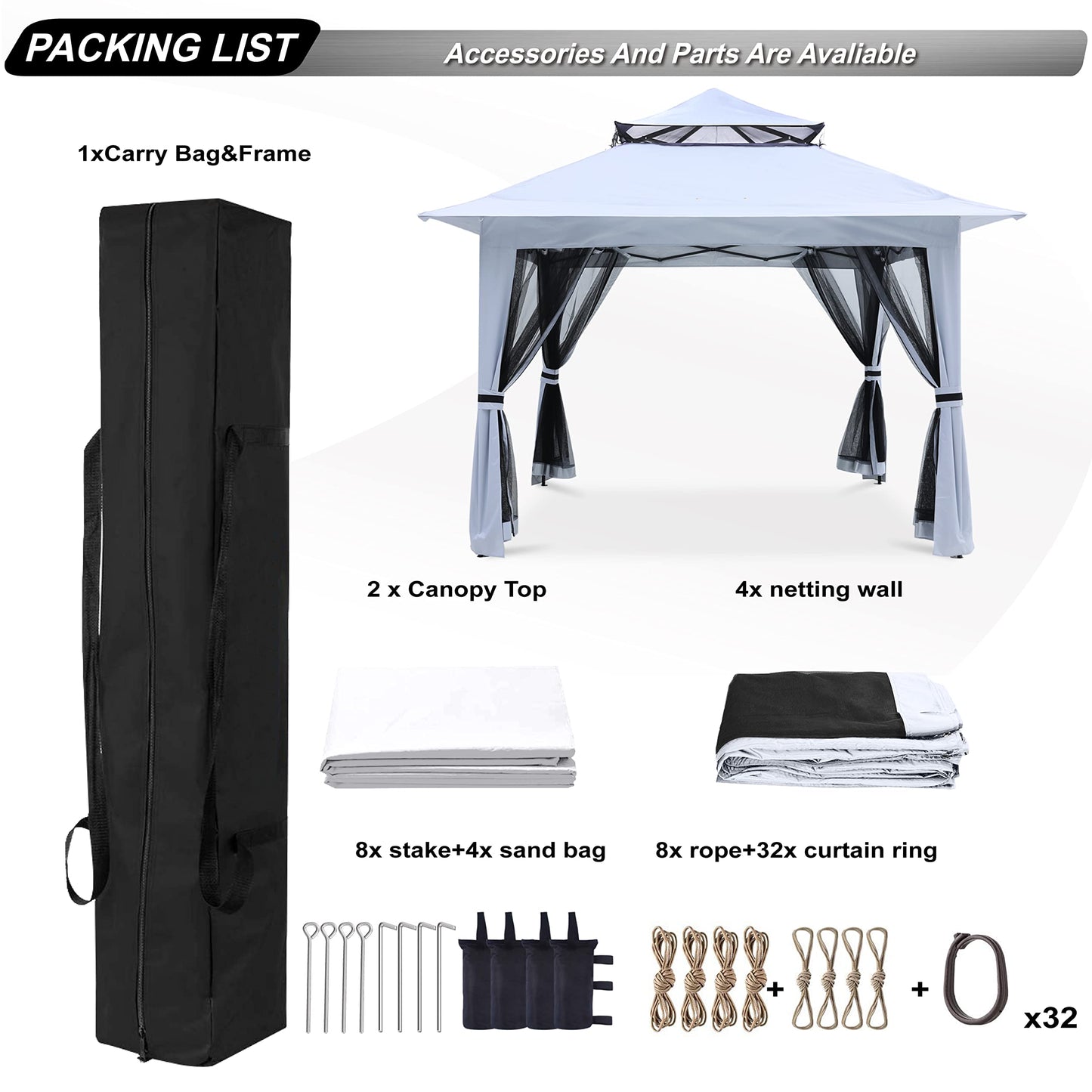 ABCCANOPY Pop Up Gazebo 13x13 - Outdoor Canopy Tent with Mosquito Netting for Patio Garden Backyard (White)