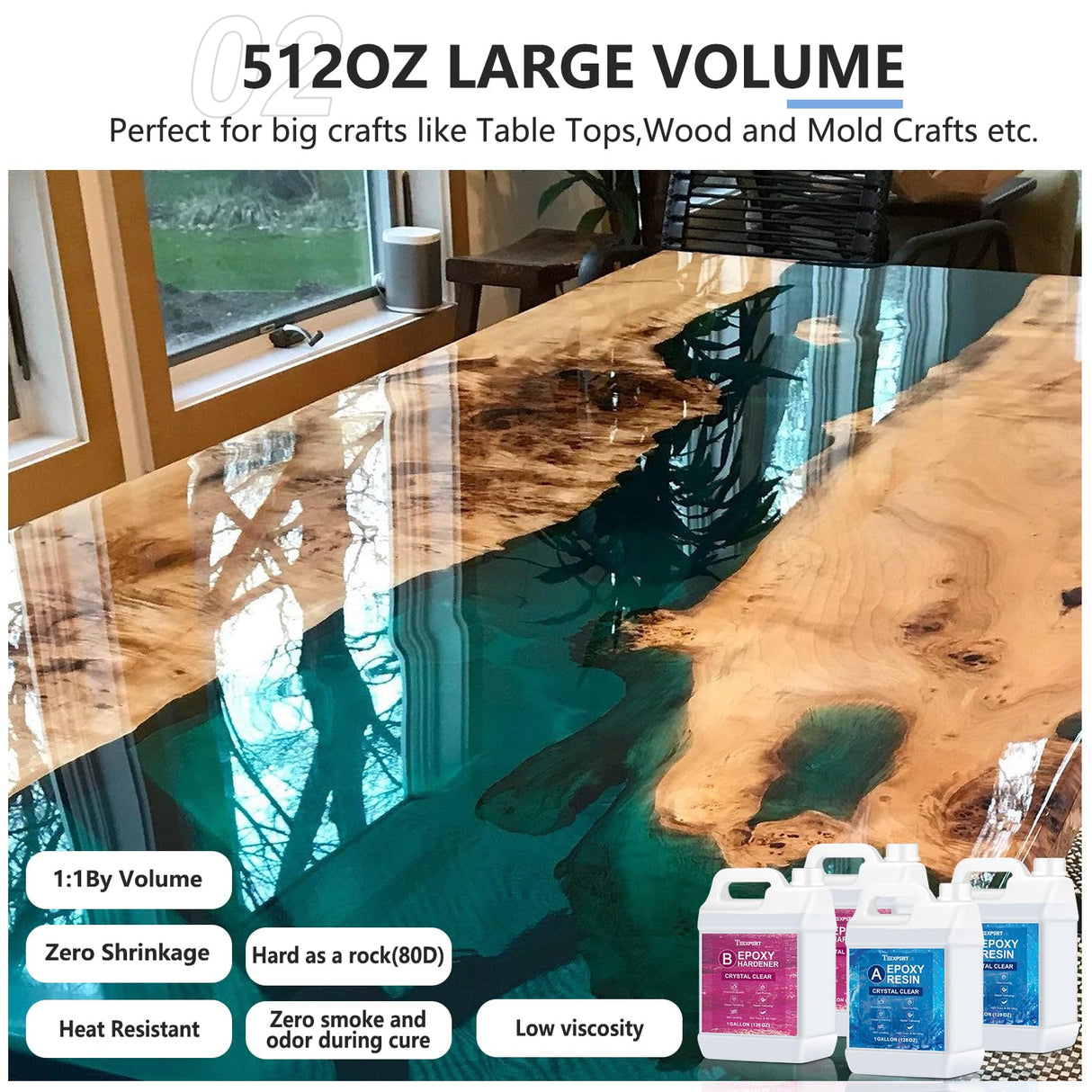 Teexpert Crystal Clear Epoxy Resin Kit 4 Gallon Self-Leveling Coating and Casting Resin, High-Gloss & Bubbles Free Resin and Hardener Kit for DIY Art, Jewelry, Table Top, Molds, Wood 1:1 Ratio Teexpert