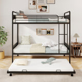 KOMFOTT Metal Twin Over Twin Bunk Bed with Trundle, Industrial Bunk Bed Frame with Ladder, Full-Length Guardrail, Vintage Headboard & Footboard, Noise Free, No Box Spring Needed Bunk Bed KOMFOTT