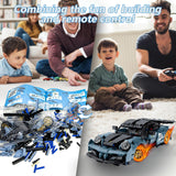 STEM Building Toys for Kids, Educational Building Blocks, Remote & APP Controlled 2in1 RC Car/Construction Robot STEM Kit, Science Learning Car Building Sets for Boys Girls 8-16 Old (Dark Blue) DIEBA