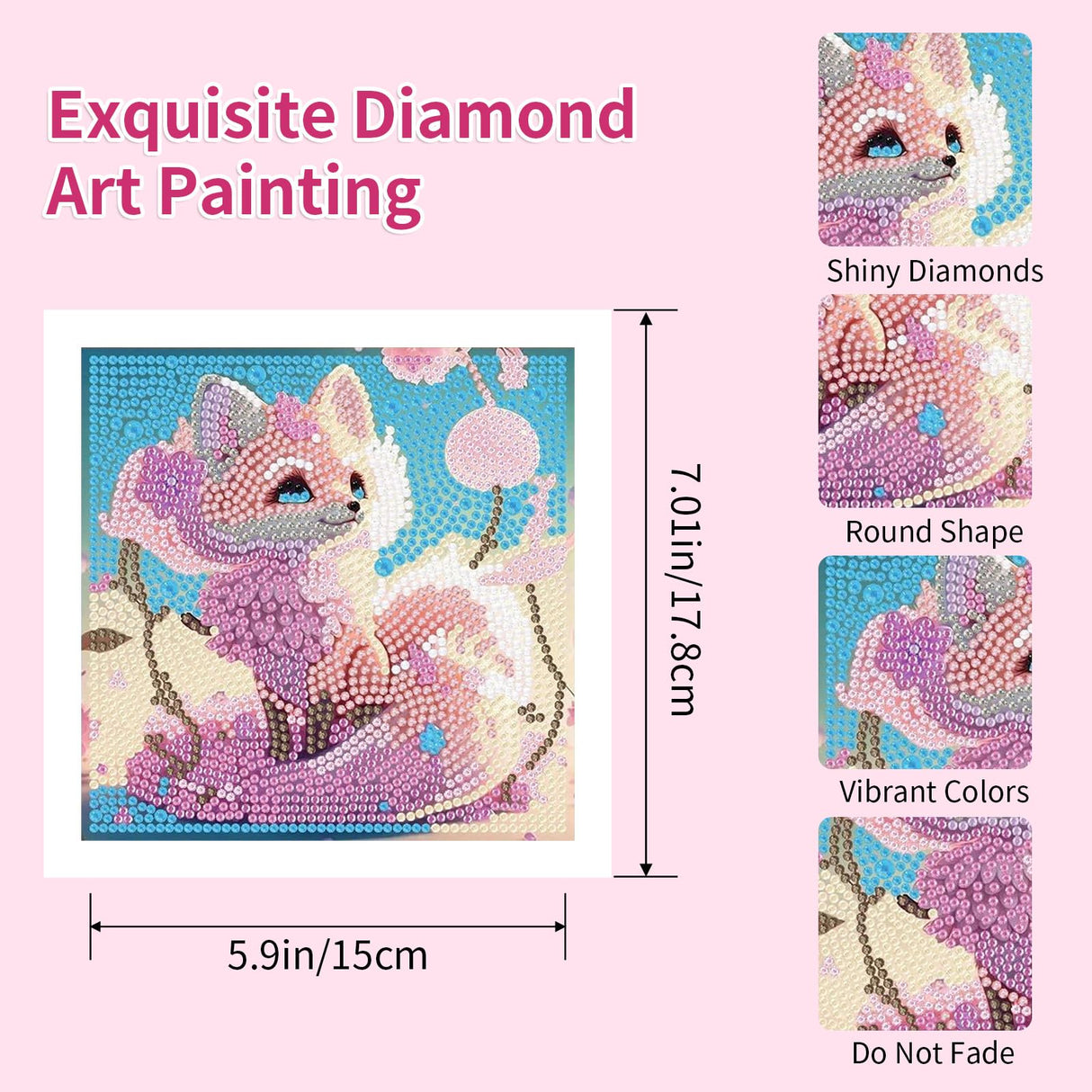 PERFECTSIGHT Cute 5D Diamond Art Kits, Kawaii DIY Painting Art for Adults Teen, 4 Pack Diamond Arts and Crafts Sets, Big Gem Full Drill Diamond Dots for Women (Panda+Kitty+Alpaca+Fox) PERFECTSIGHT