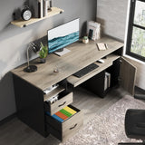 Bestier 59” Executive Desk with 2 Drawers, Computer Desk with Storage Cabinet, Industrial Wood Desk with File Drawer, Keyboard Tray & 2 Pedestals for Home Office & Studio, Gray Bestier