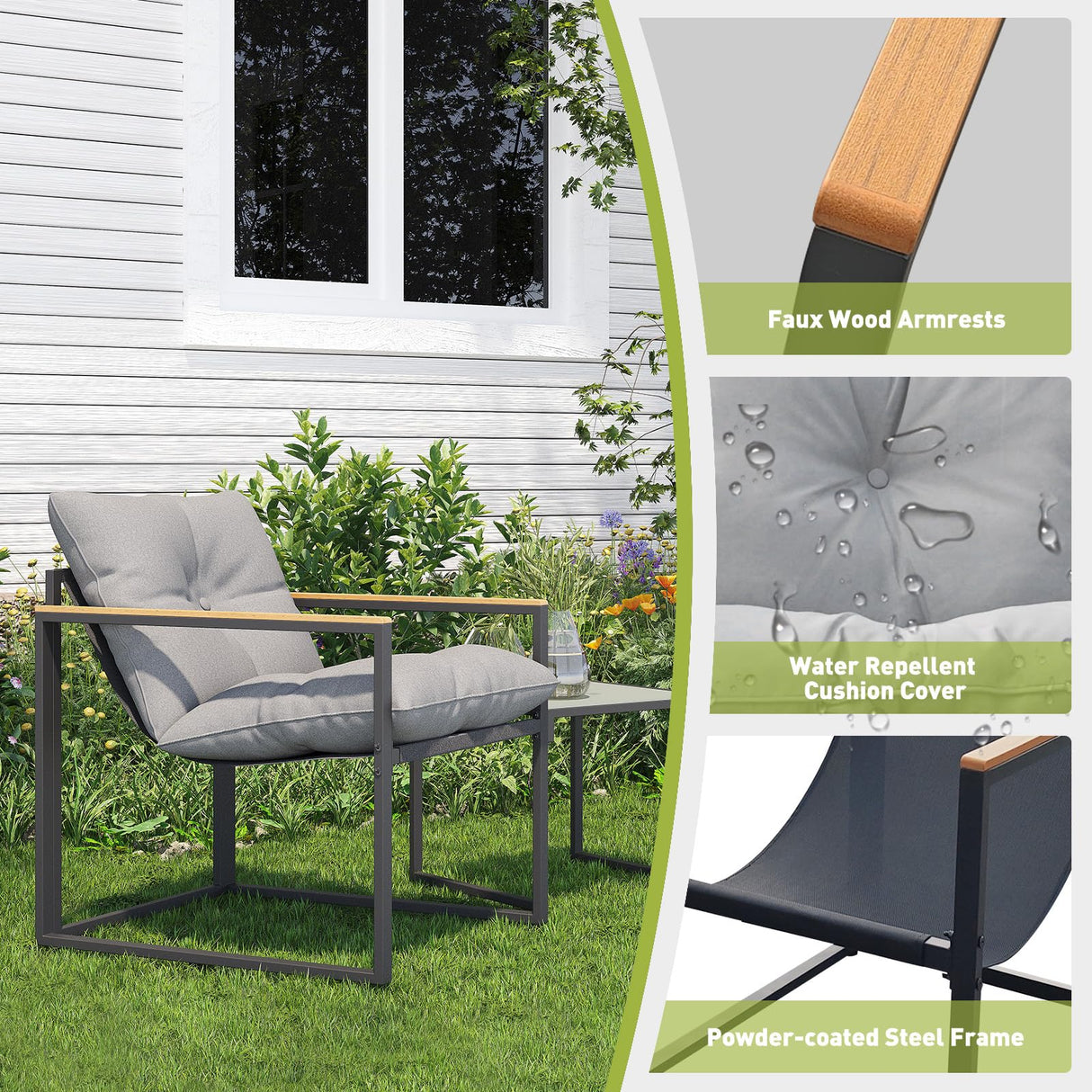 3D MATRIX Patio Furniture Set, 3 Piece Bistro Patio Sets, Small Bistro Set, Small Balcony Furniture (Gray) 3D MATRIX