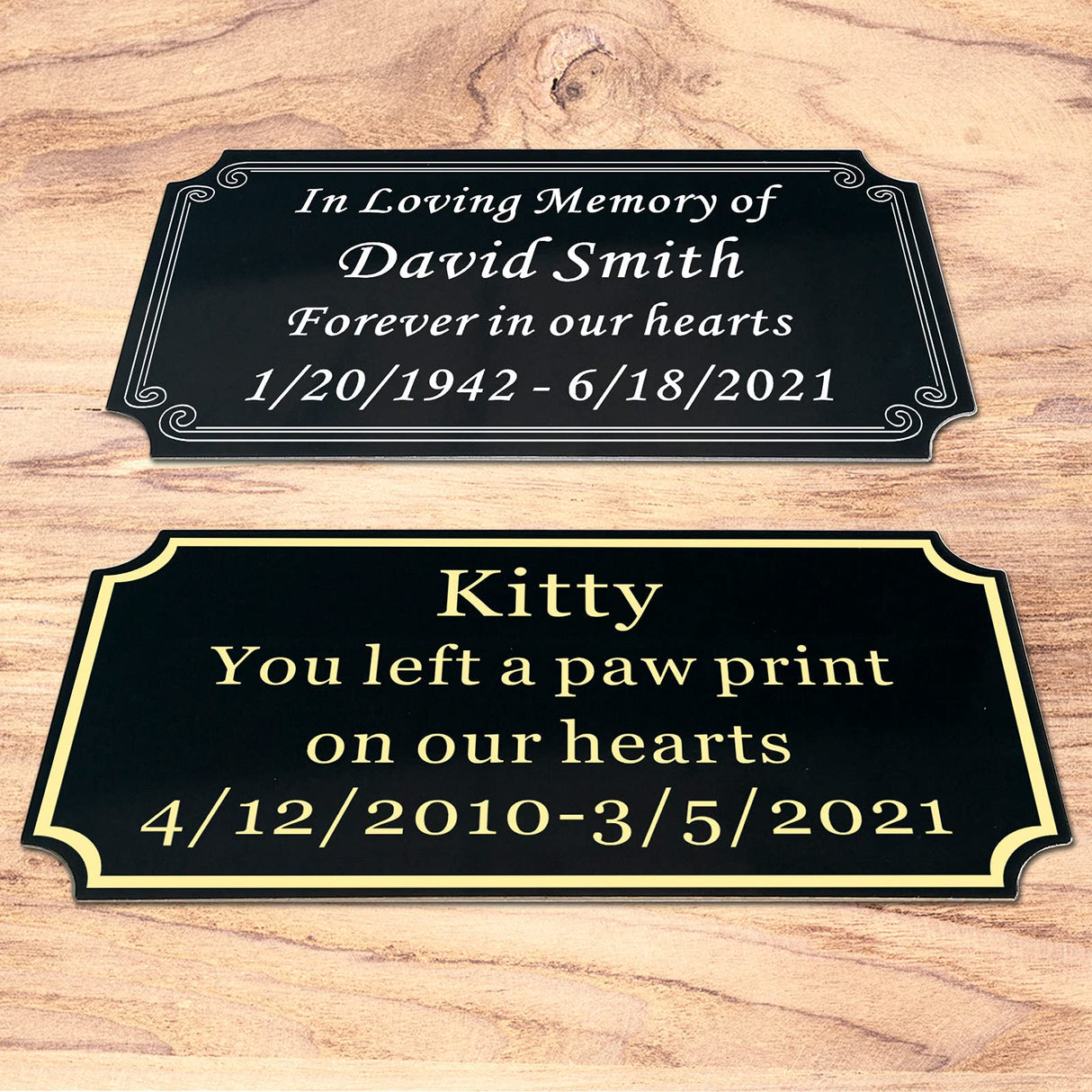 Size: 2" H x 4" W, Custom Elegant Metal Engraved Plate, Personalized Black Solid Brass or Stainless Steel Laser Engraved Name Plates with Adhesive Backing or Screw, Silver or Gold Etched Letters SINYUDUN