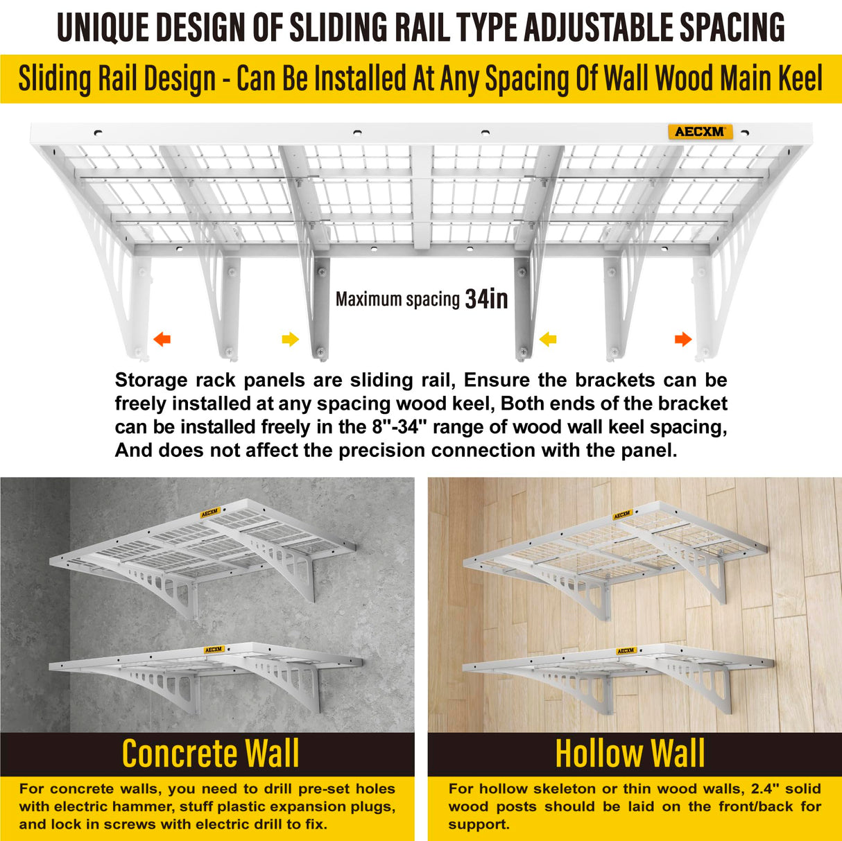 Aecxm 2x3ft 2Pack Wire Shelving Unit Heavy Duty Garage Storage Shelves Wall Mounted White 560lbs Load Capacity（24-inch-by-36-inch） Aecxm