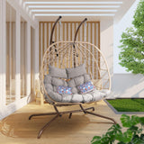 NOBLEMOOD Outdoor Egg Swing Chair with Stand, 2 Person Patio Swing Chairs with Thick Cushions and Pillows, Wicker Double Egg Chair Swing for Indoor Bedroom NOBLEMOOD