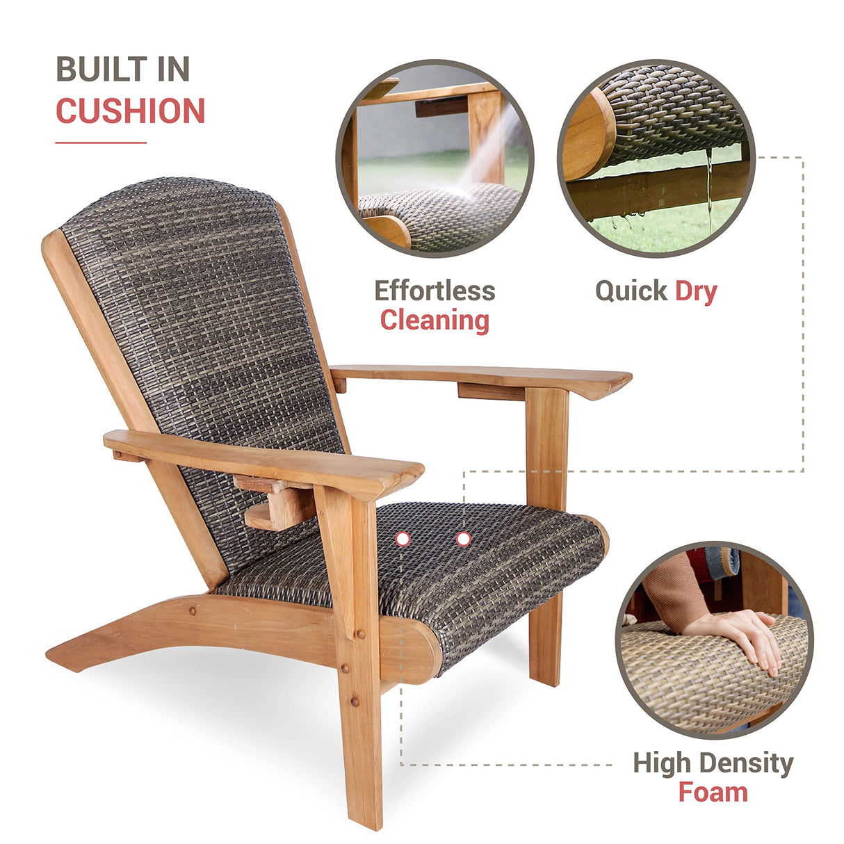 Cambridge Casual Auburn Padded Upholstered Outdoor Adirondack Chair, Teak Wood and All-Weather Wicker Cambridge Casual