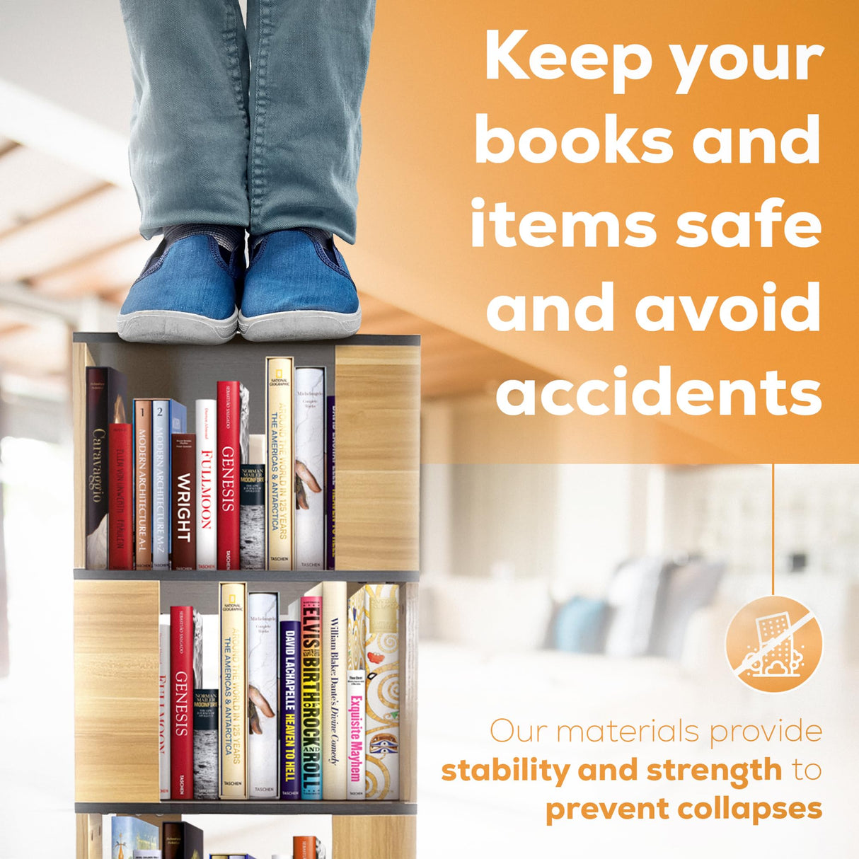 DIBAG Rotating Bookshelf - 15.75"x15.75"x63.19", Made of MDF, 360º, Assembly Tools Included - Spinning Bookshelf Tower, Revolving Bookcase, Swivel Bookcase, Rotating Bookshelf Tower DIBAG