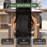 Aoxun 8'x8' Hardtop Gazebo, Aluminum Frame Permanent Pavilion with Curtains and Netting, Outdoor Polycarbonate Double Roof Canopy, Designed for Garden, Lawns, Patio, Brown Aoxun