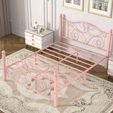 VECELO Full Size Bed Frame with Headboard and Footboard, Heavy Duty Metal Slat Support, Platform Mattress Foundation, No Box Spring Needed, Easy Assembly, Light Pink VECELO