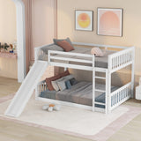 Bellemave Full Over Full Bunk Bed with Slide and Ladder, Low Bunk Bed for Kids, Girls, Boys, Floor bunk beds, White Bellemave