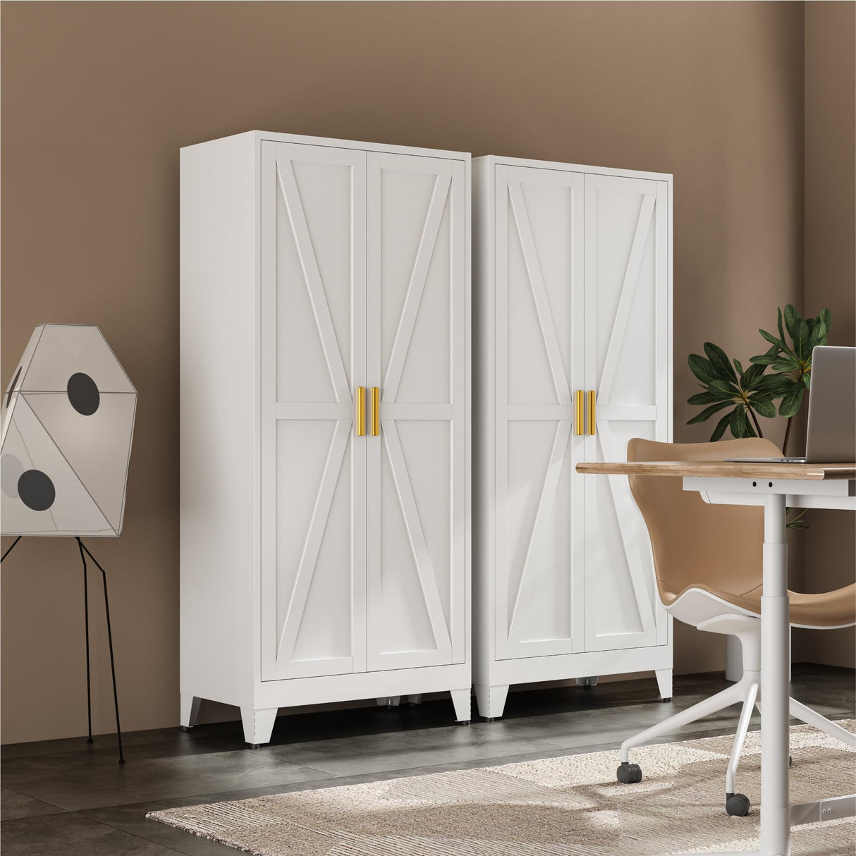 Metal Wardrobe Closet with Doors and Shelves, 71" Farmhouse Bedroom Armoire with Hanger Rod and Clothing Shelf, White Steel Wardrobe Cabinet Storage Clothes Closet Bevivog